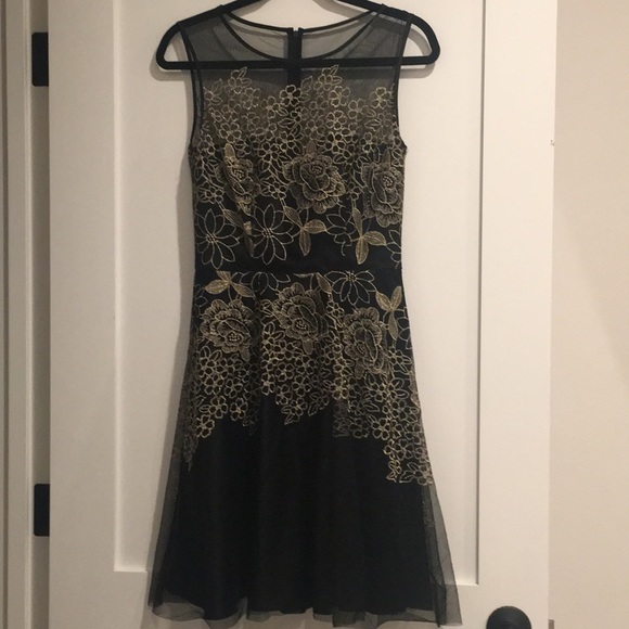 tahari black and gold dress